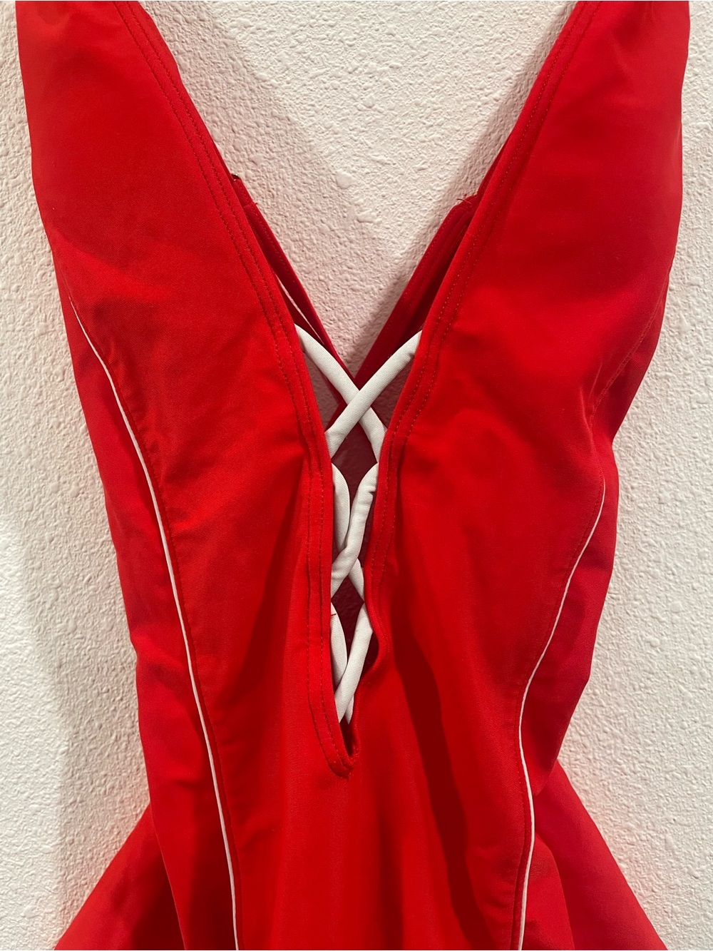 Abercrombie & Fitch Red One Piece Swimsuit Criss Cross Low Back Swim Medium - Picture 4 of 10